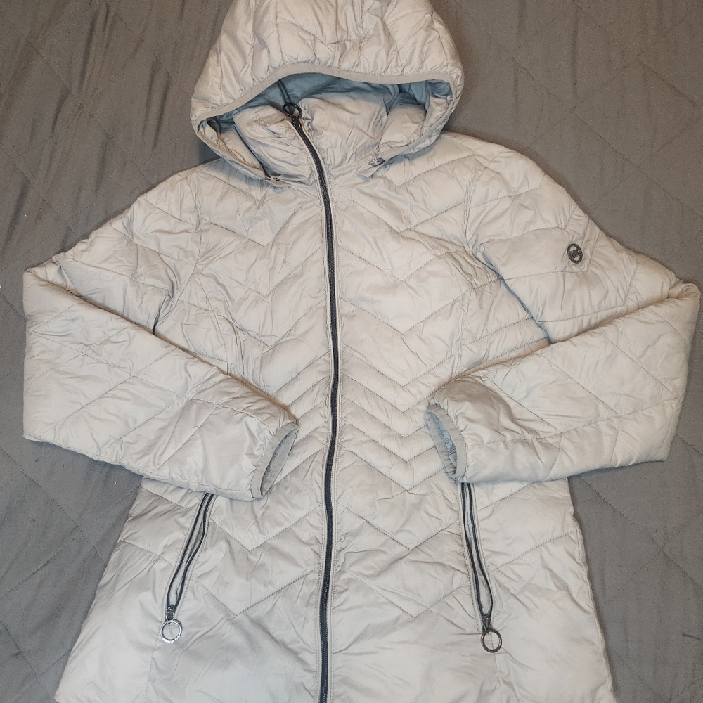 Michael Michael Kors Packable‎ Light Grey Size S Puffer Winter Jacket Zip Hood